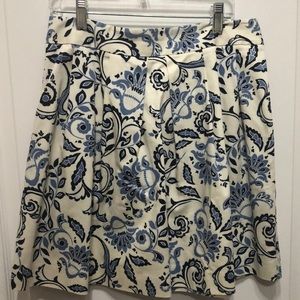 Loft White And Blue Floral Print Flare Skirt - image 1